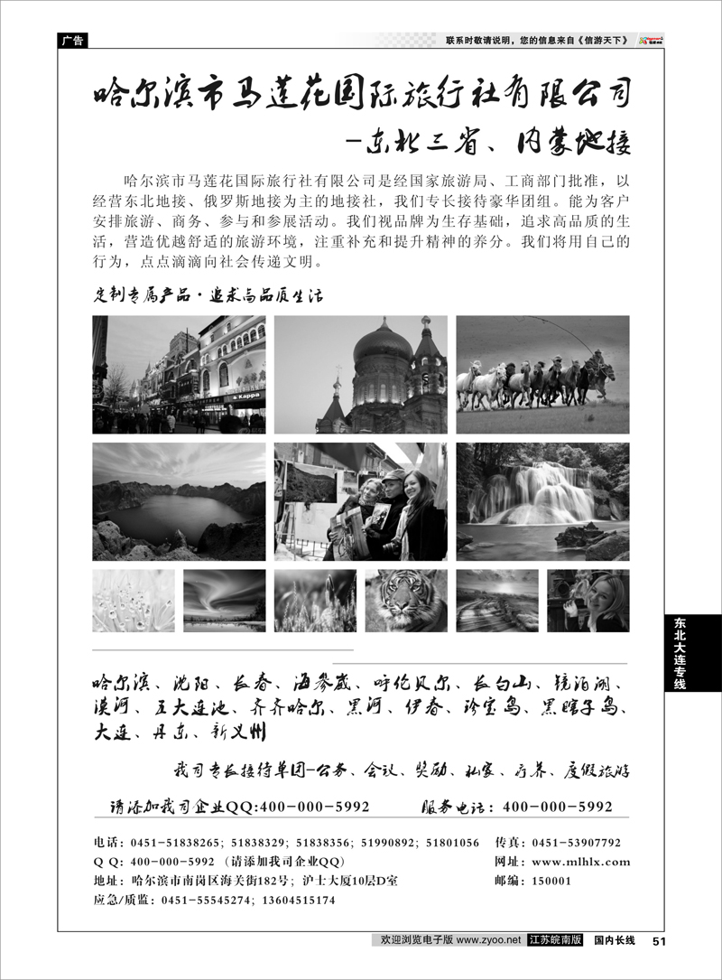 51 哈尔滨市马莲花国际旅行社有限公司 东北大连专线