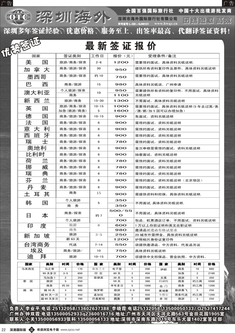 b黑022  深圳海外国旅签证部