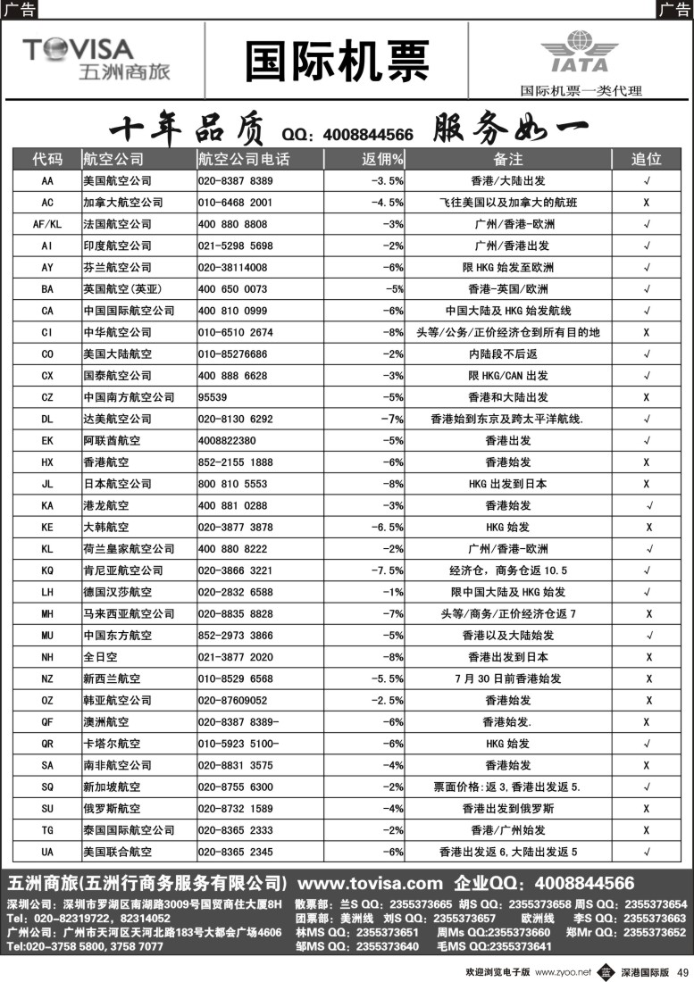 b黑049  五洲商旅(国际机票)