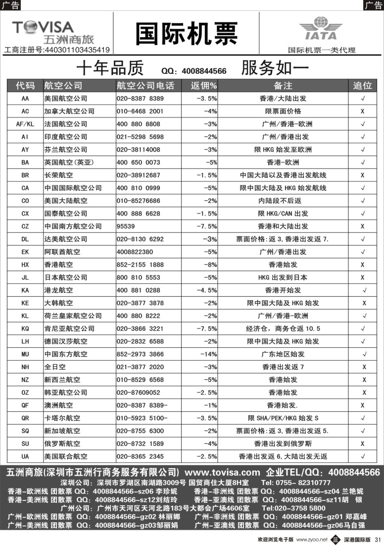 b黑031  五洲商旅(国际机票)
