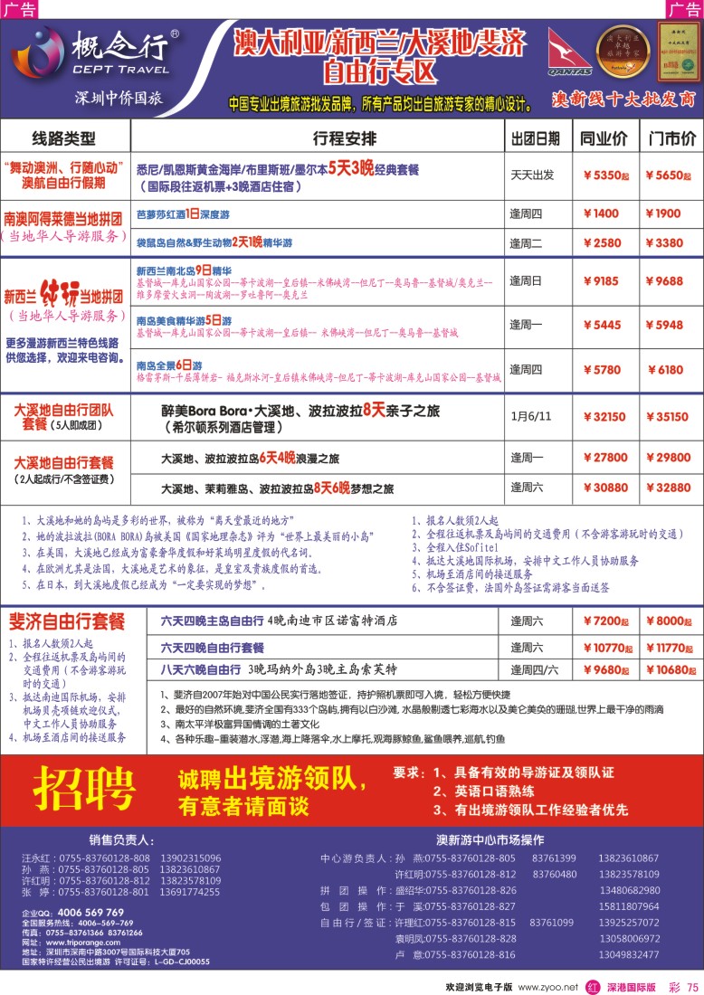 r彩075  概念行CEPT—澳大利亚、新西兰、大溪地、裴济自由行专区