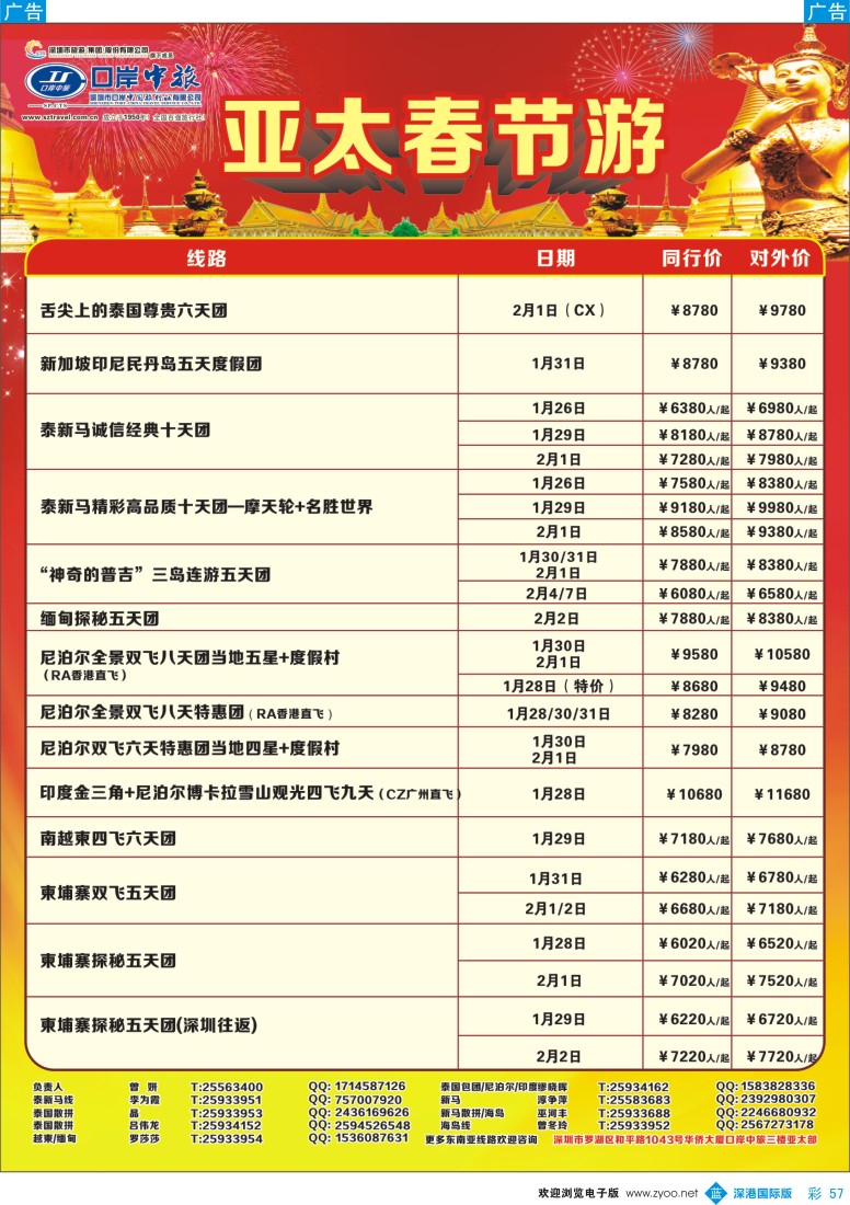 b彩057  深圳口岸中旅——亚太线