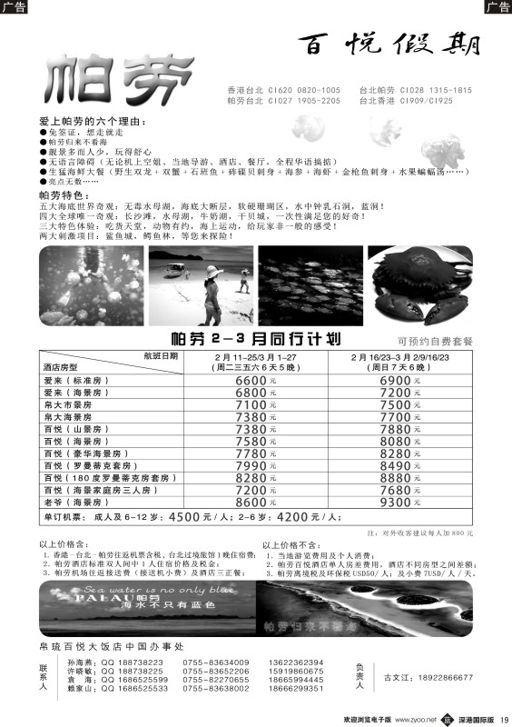 b黑019  百悦假期-帕劳同行计划 