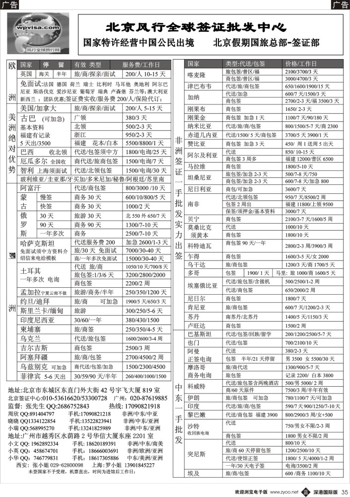 b黑035  北京风行全球签证