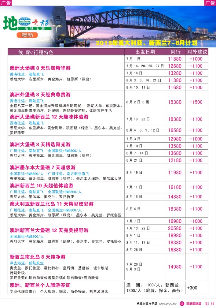 r彩061  地球之旅—澳新7—8月暑假出团计划