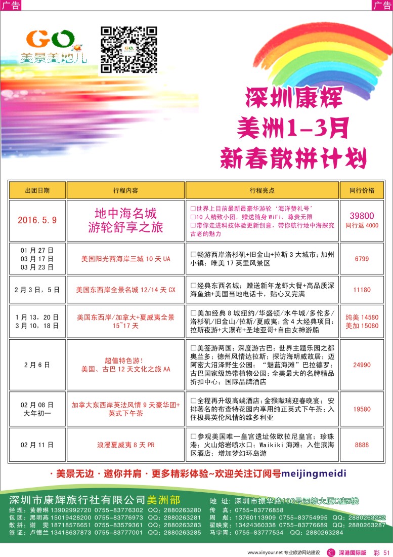 r彩051  深圳康辉—世界风情美洲部最新计划