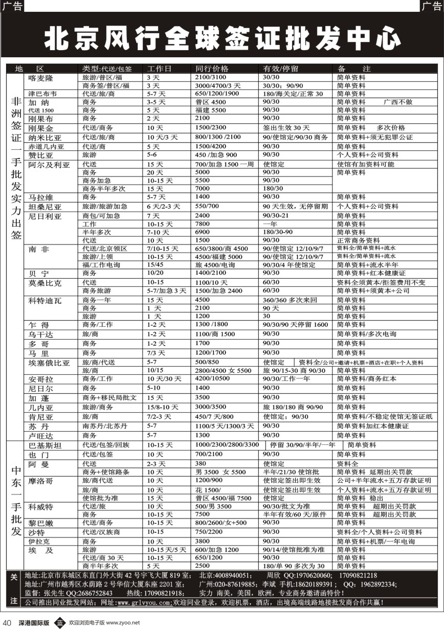 r黑040  北京风行全球签证