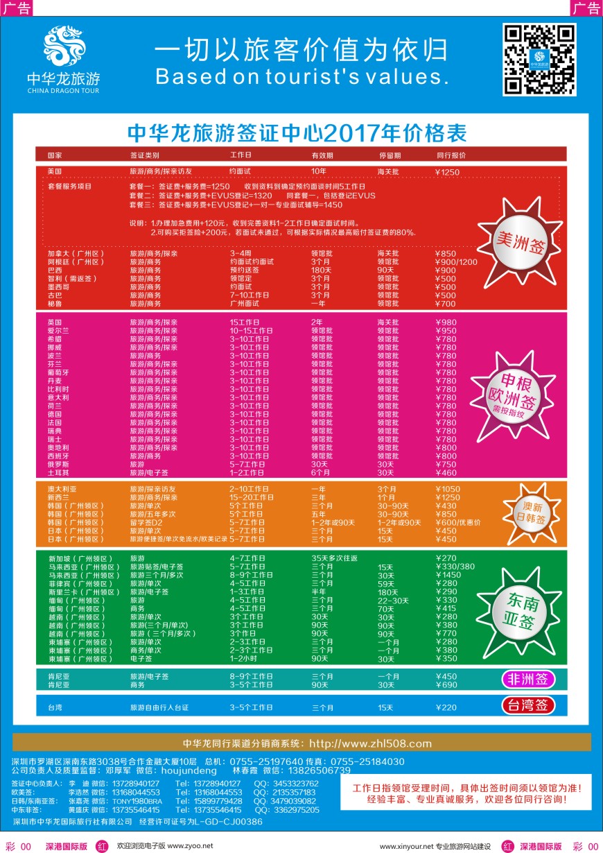 r彩055  中华龙签证中心最新价格表