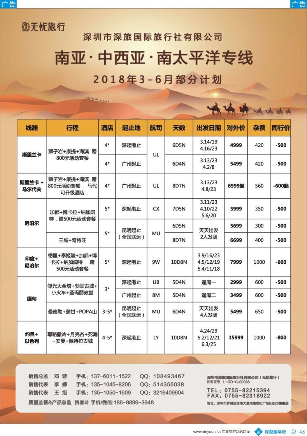 b彩043  斯里兰卡，尼泊尔，以色列，约旦，中亚等一带一路沿线旅游（无忧旅行）