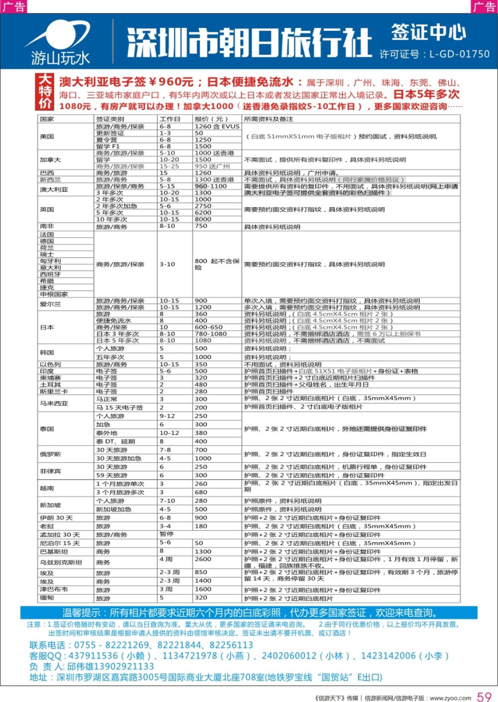 r彩059  深圳朝日旅行社签证中心