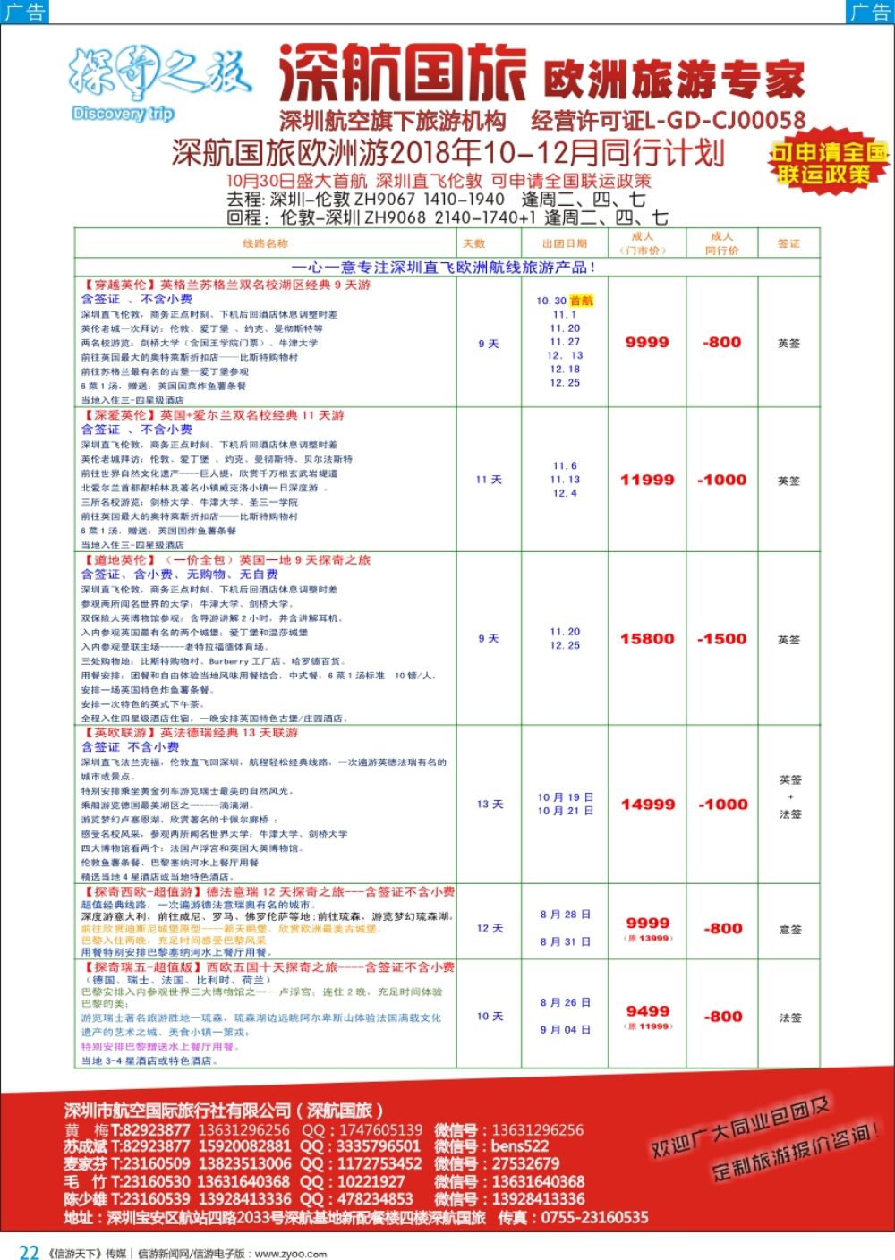 b彩022  深航国旅欧洲游8-9月同行计划