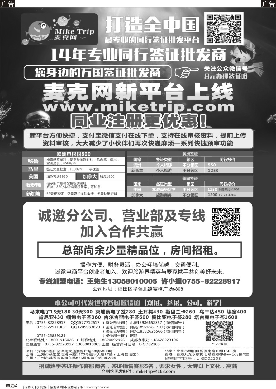 b单彩004  麦克网签证（北上广深香港）