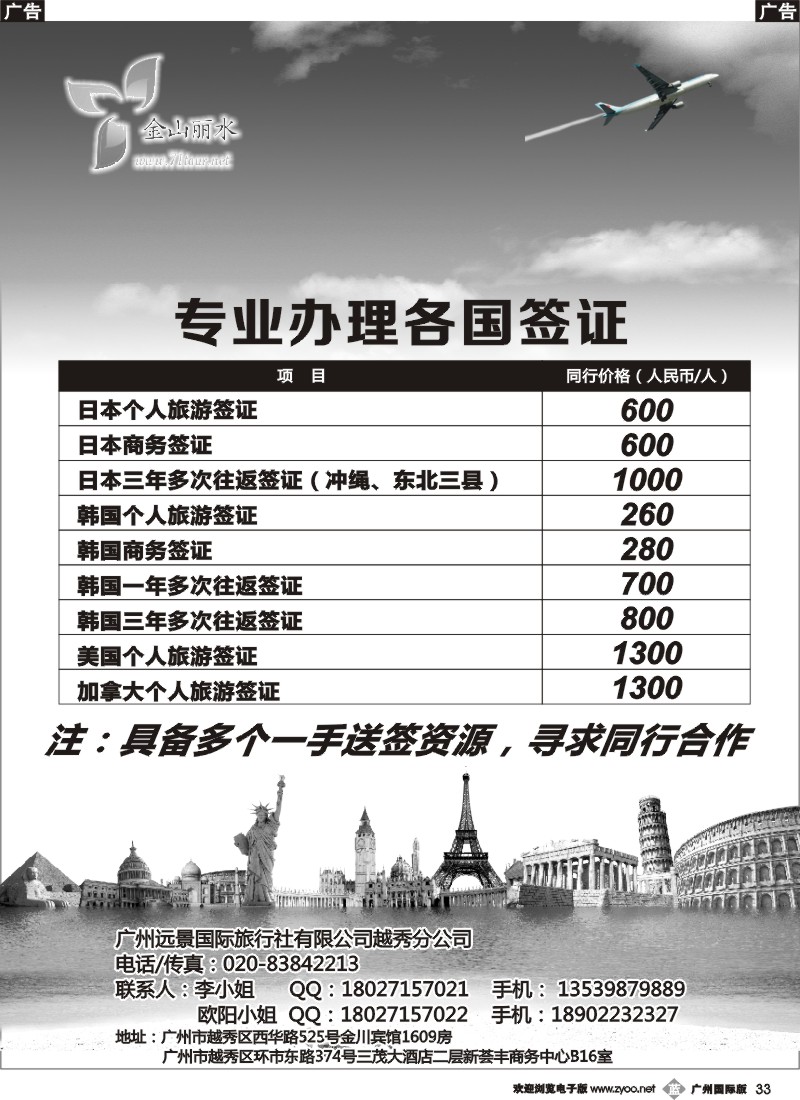 b033  金山丽水—专业办理各国签证