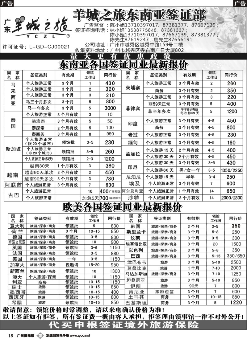 b018 羊城之旅东南亚签证部