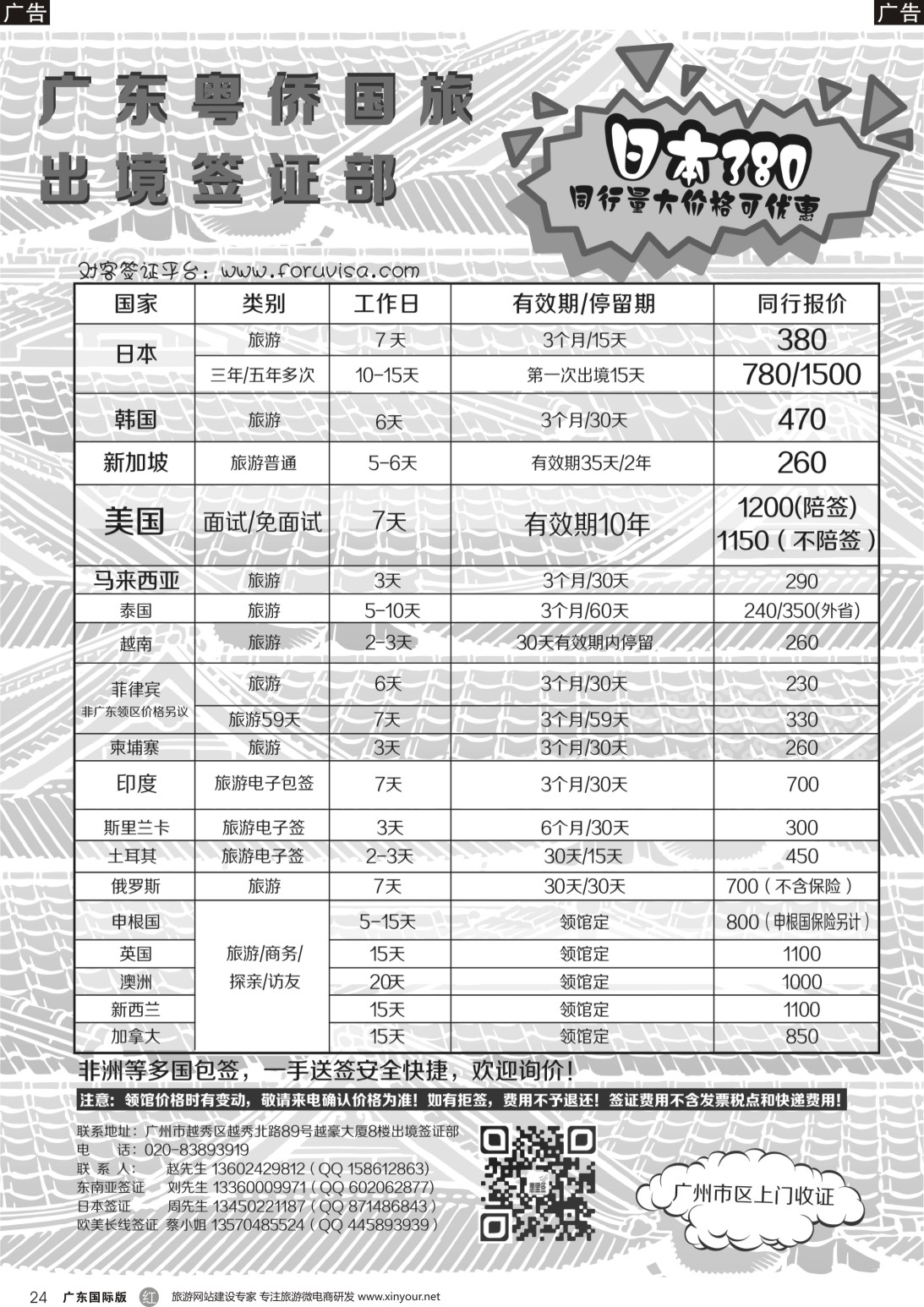 r024 粤侨国旅出境签证部同行报价