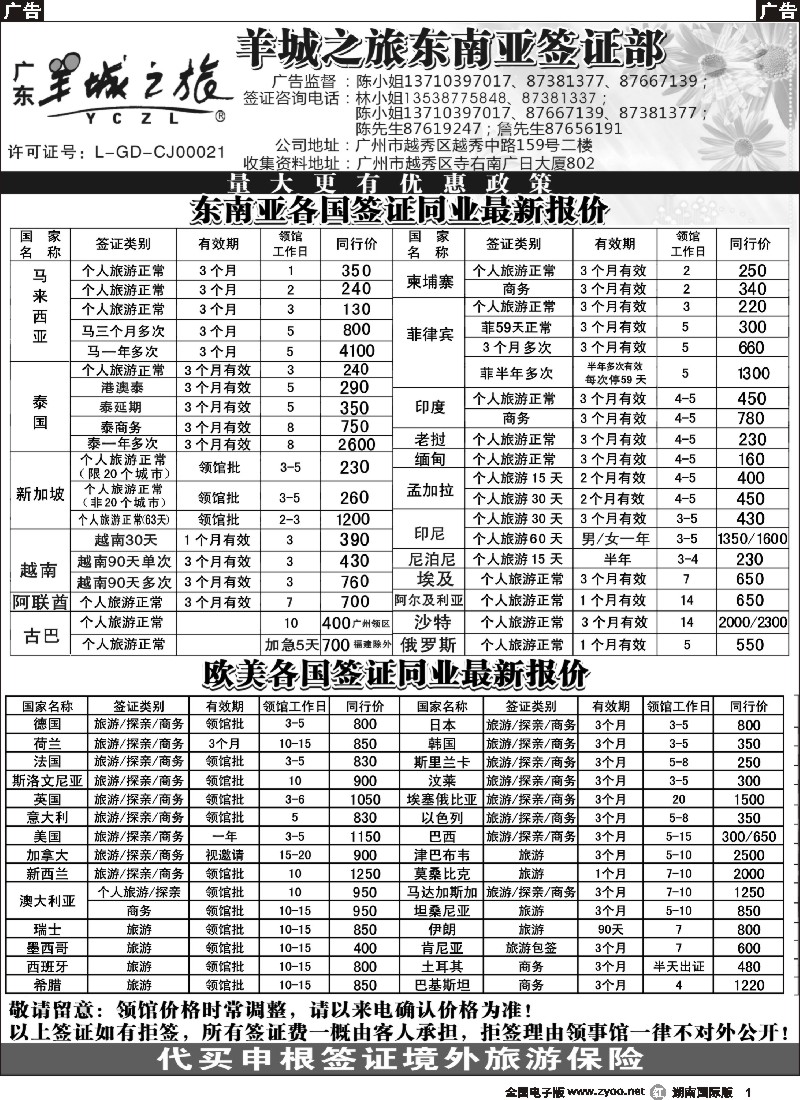 R001  羊城之旅东南亚签证部