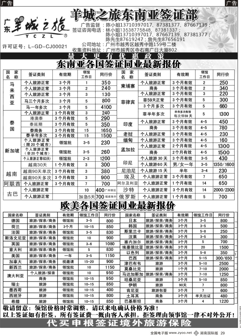 B029 羊城之旅东南亚签证部