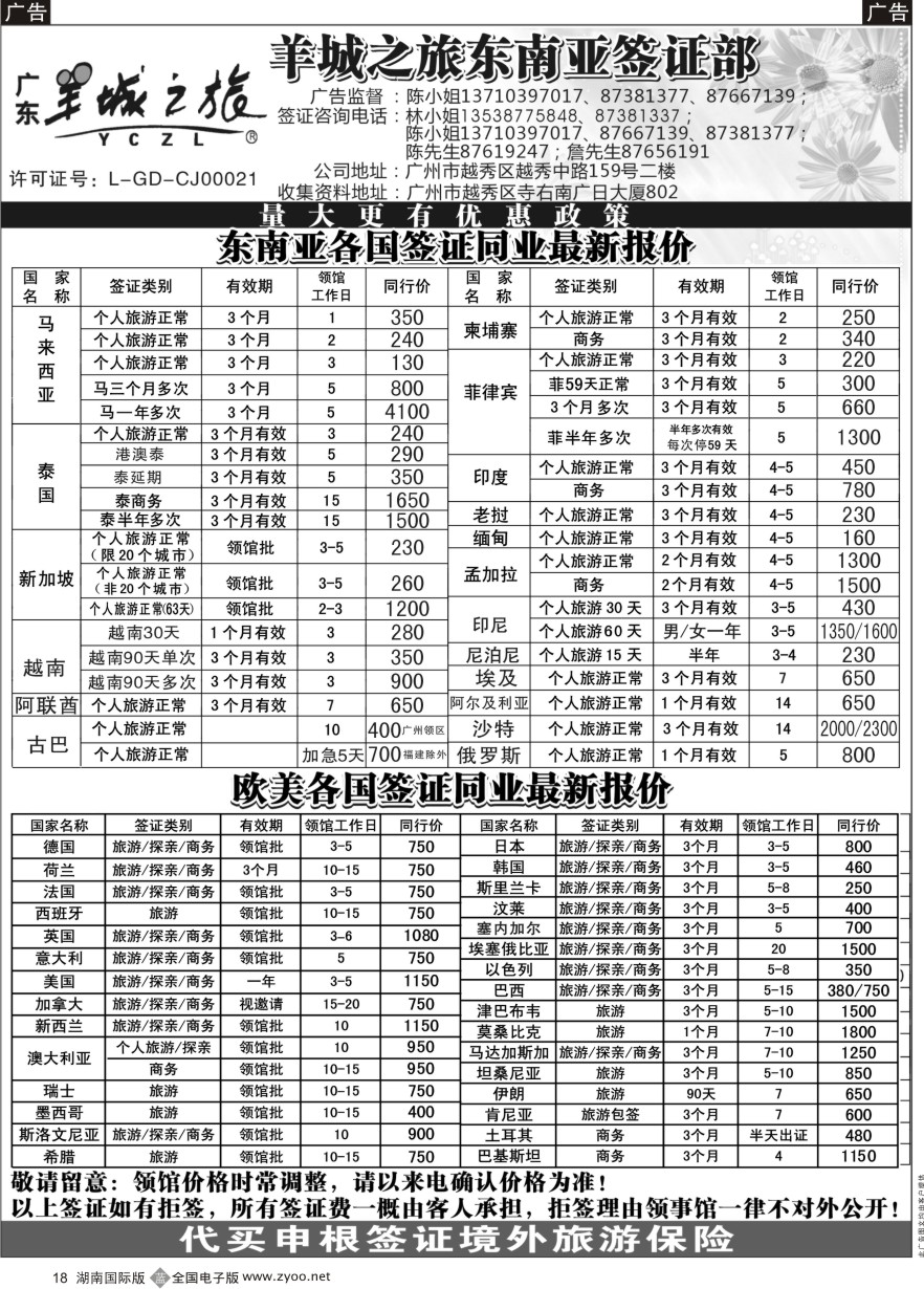 B018 羊城之旅东南亚签证部