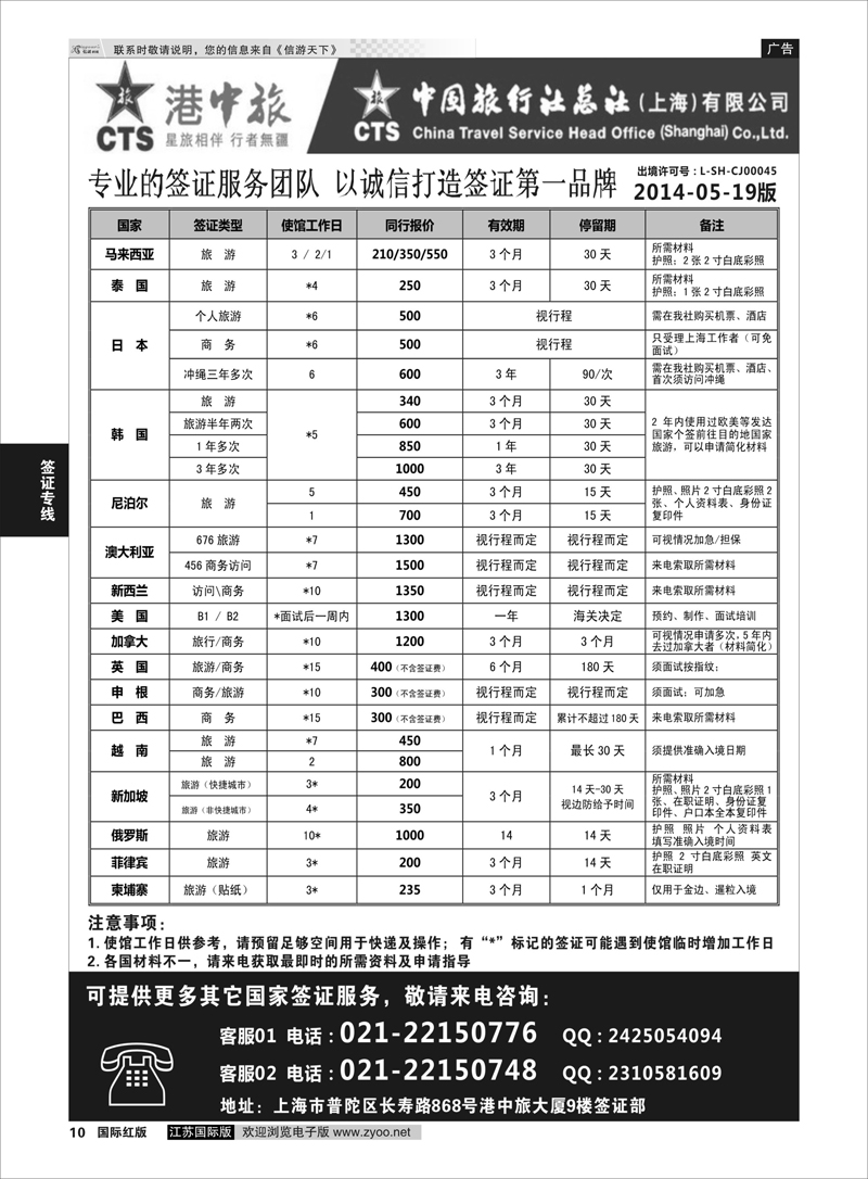 10 港中旅旗下中旅总社签证服务  签证专线