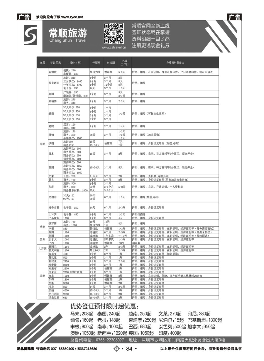 红版34深圳常顺旅游签证