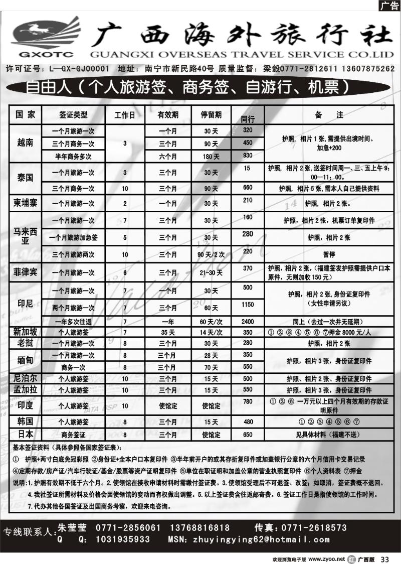 r33自由人（个人旅游签、商务签、自游行、机票）