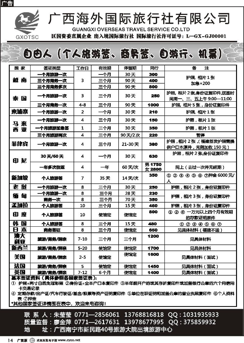 r14自由人（签证、自游行、机票）