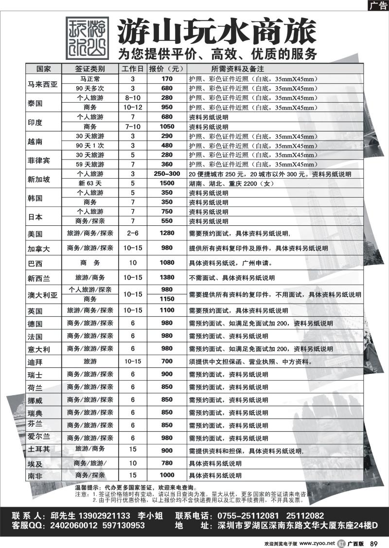 r89签证同行报价（游山玩水）  