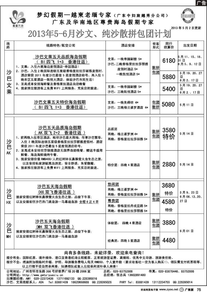 r75梦幻假期--2013年5-6月沙巴、沙文散拼计划