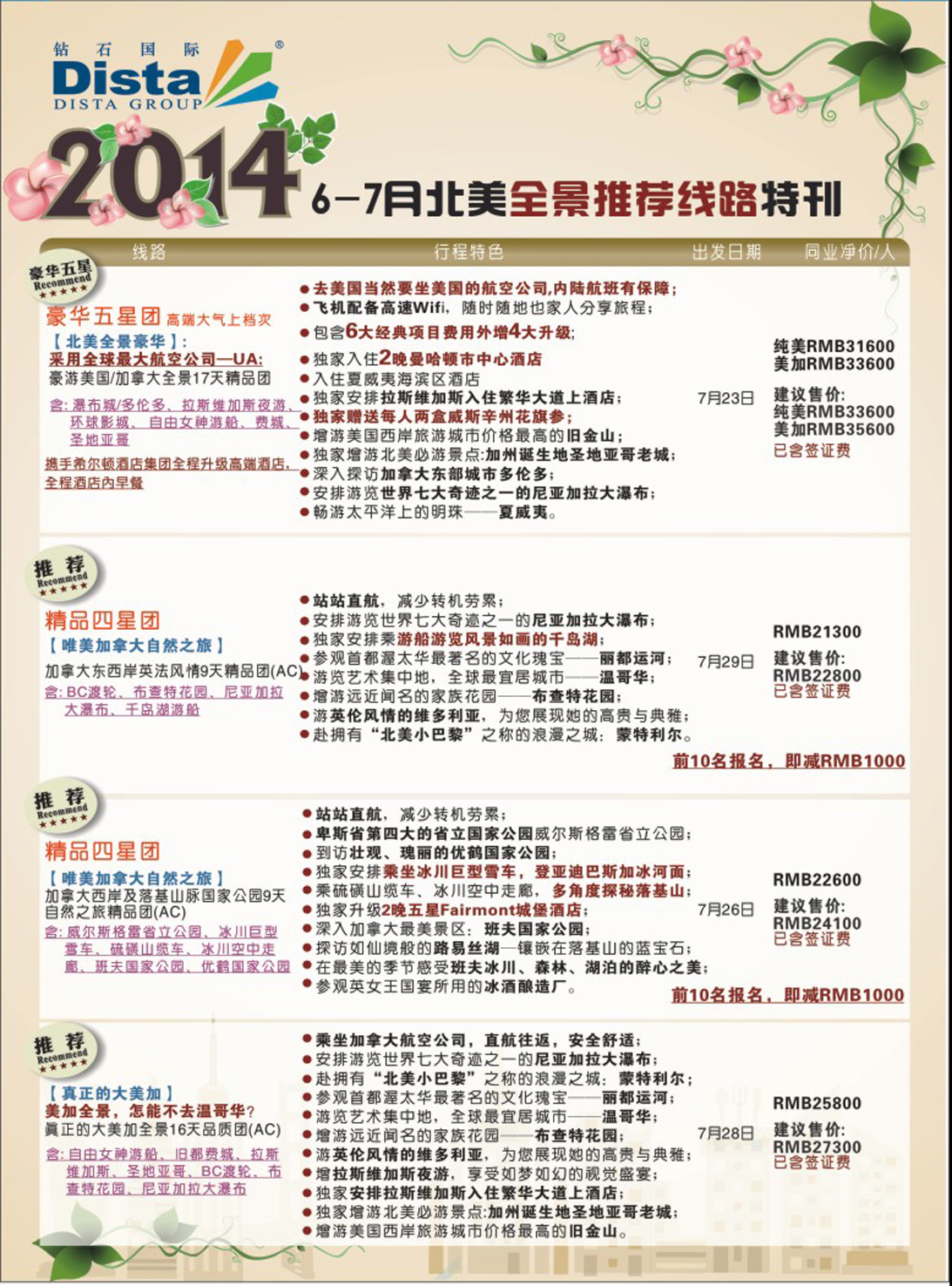 彩142  DISTA钻石国际——7-8月北美全景特色线路