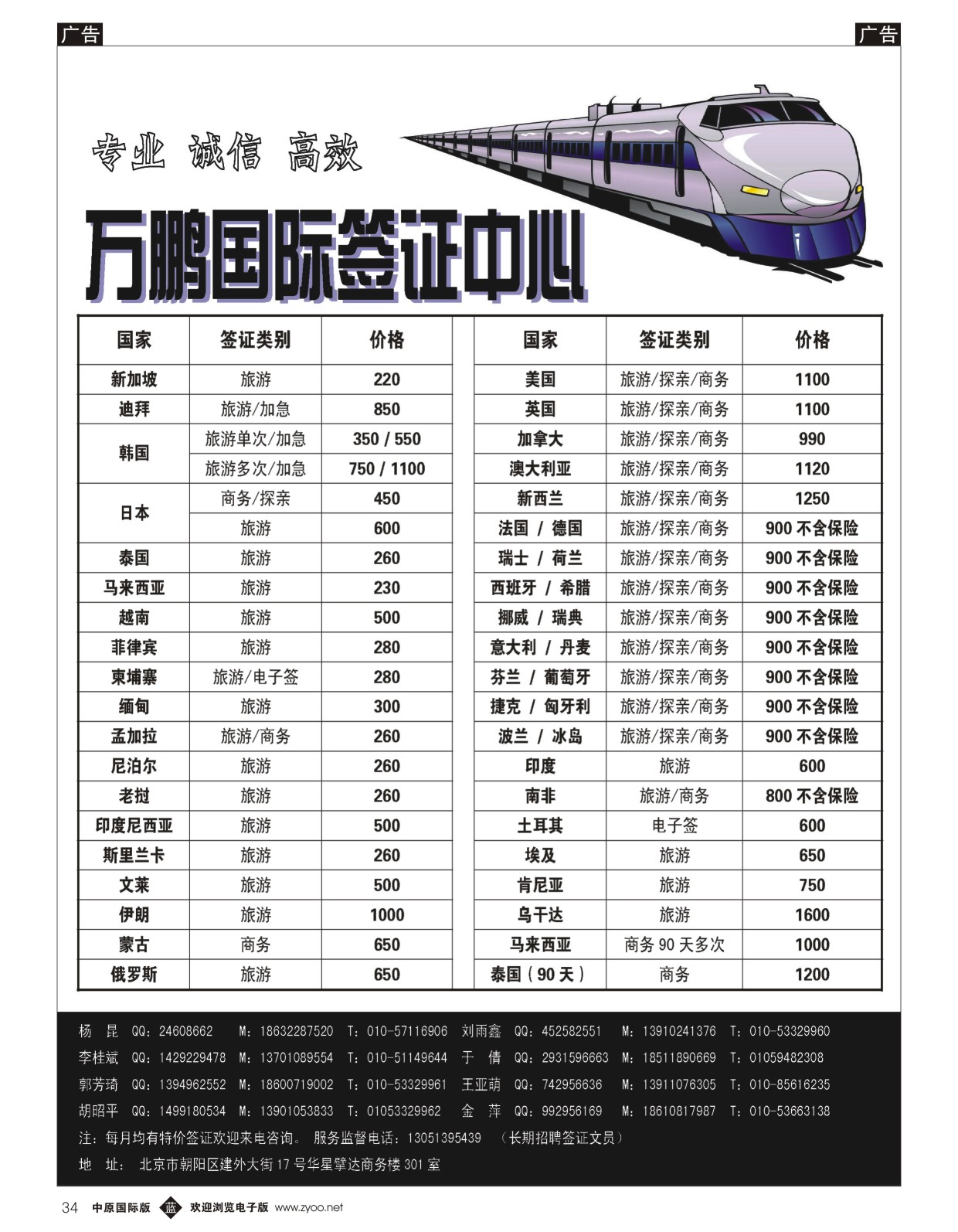 签证信息   蓝黑034   万鹏国际签证中心