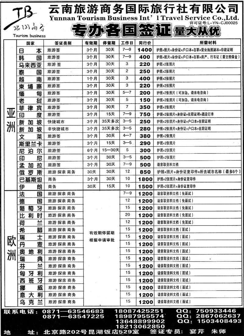 国际307 云南旅游商务国际旅行社-签证1