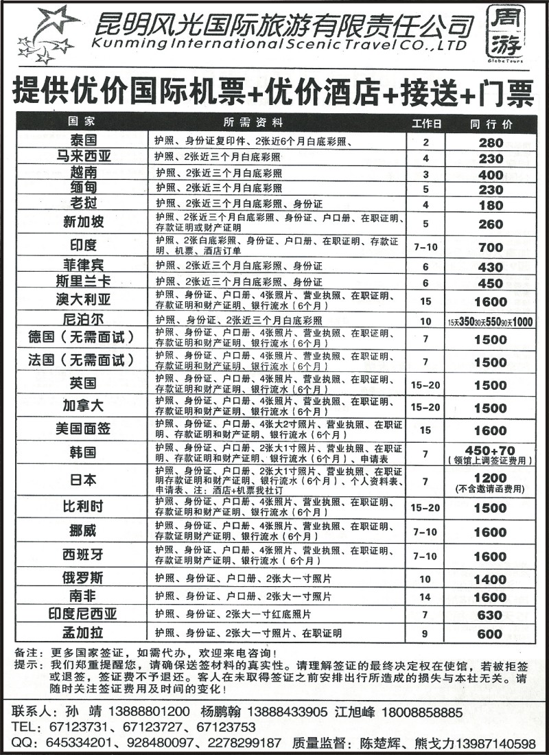 国际126 昆明风光国旅-签证