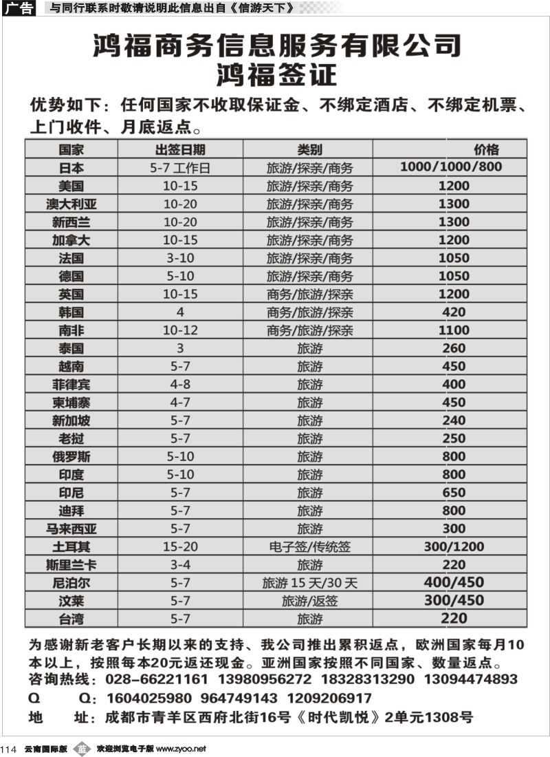 b114 鸿福签证