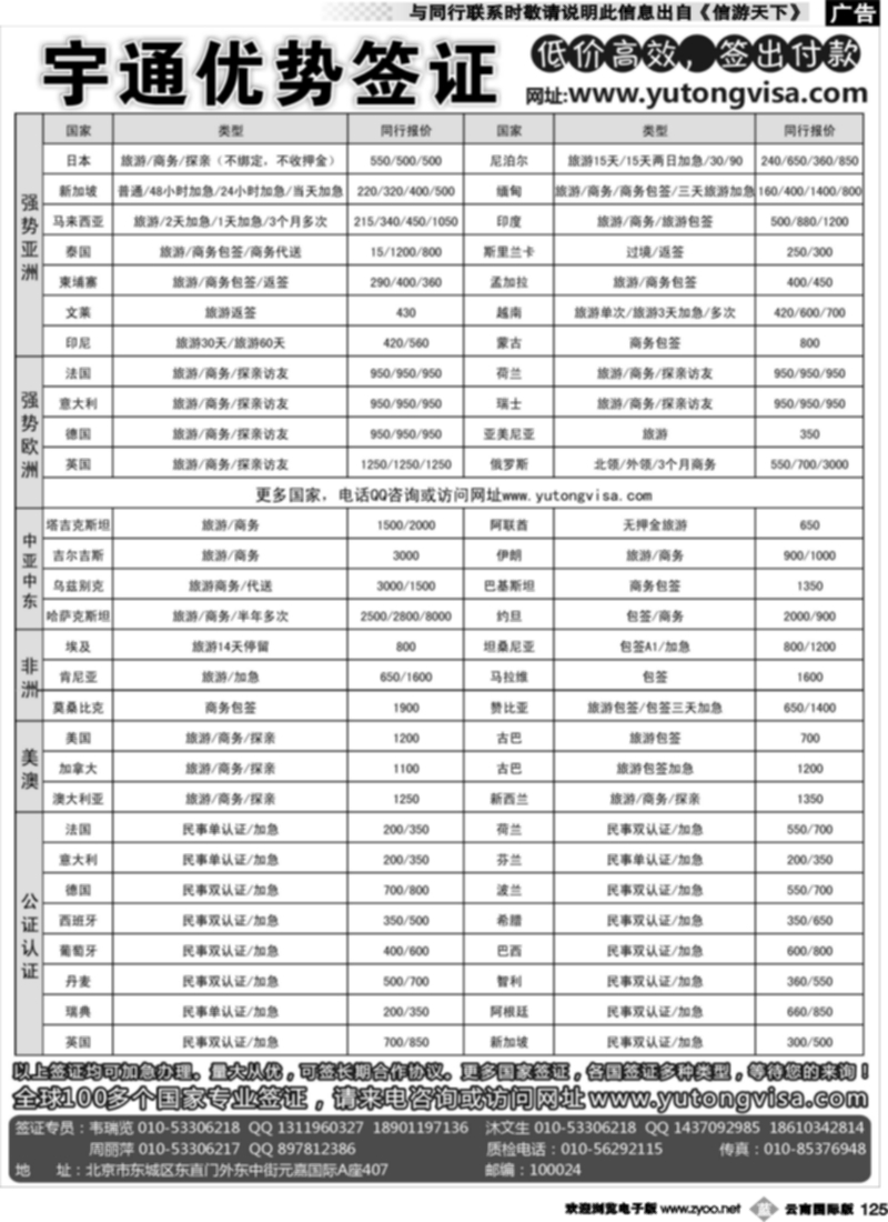 b125  宇通签证