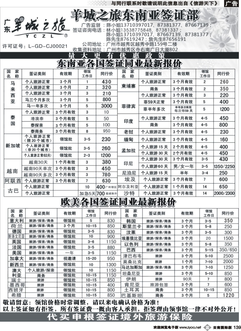 b139 羊城之旅东南亚签证部