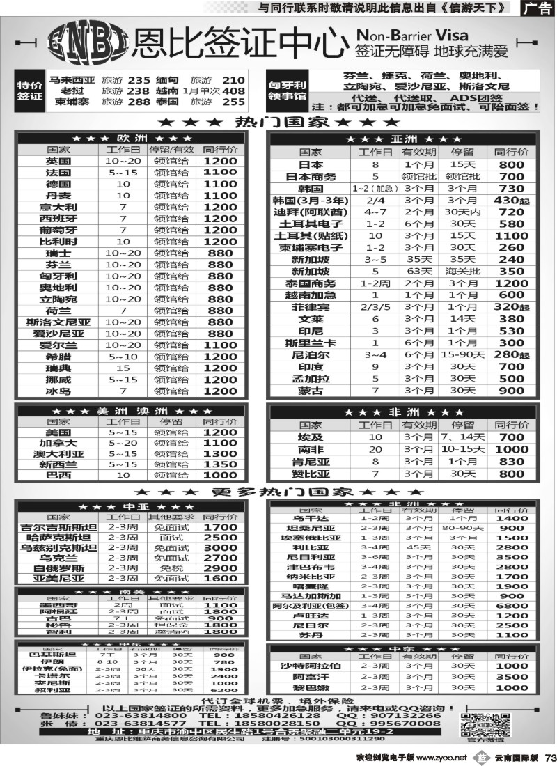 b073 恩比签证-欧洲、亚洲、美洲、澳洲、非洲 
