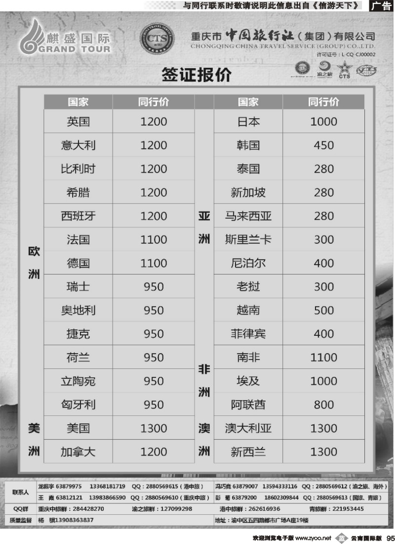 b095 中国旅行社-签证 