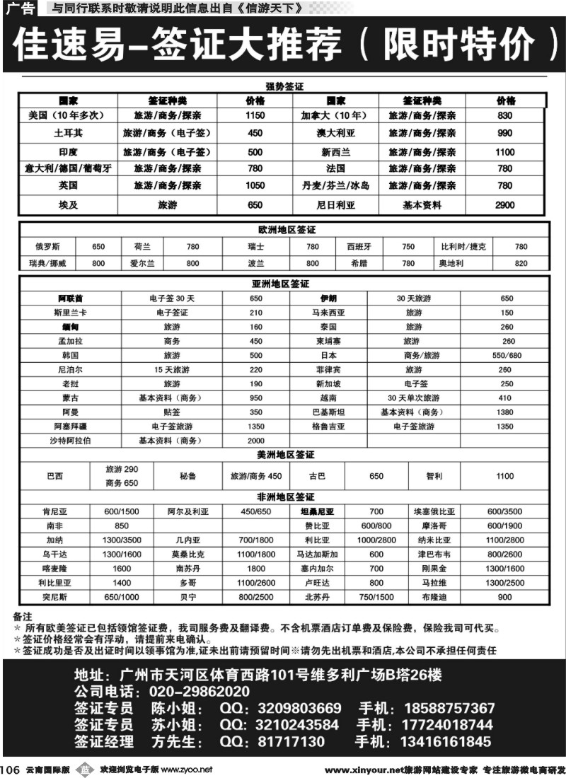 b106 佳速易-全球特惠签证同行报价｛10095}