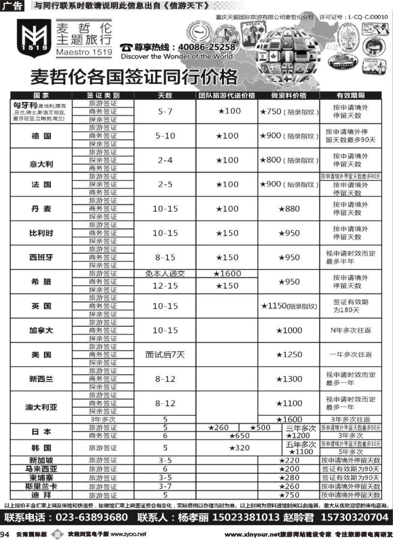 b094 麦哲伦主题旅行  欧洲 美加 东亚签证