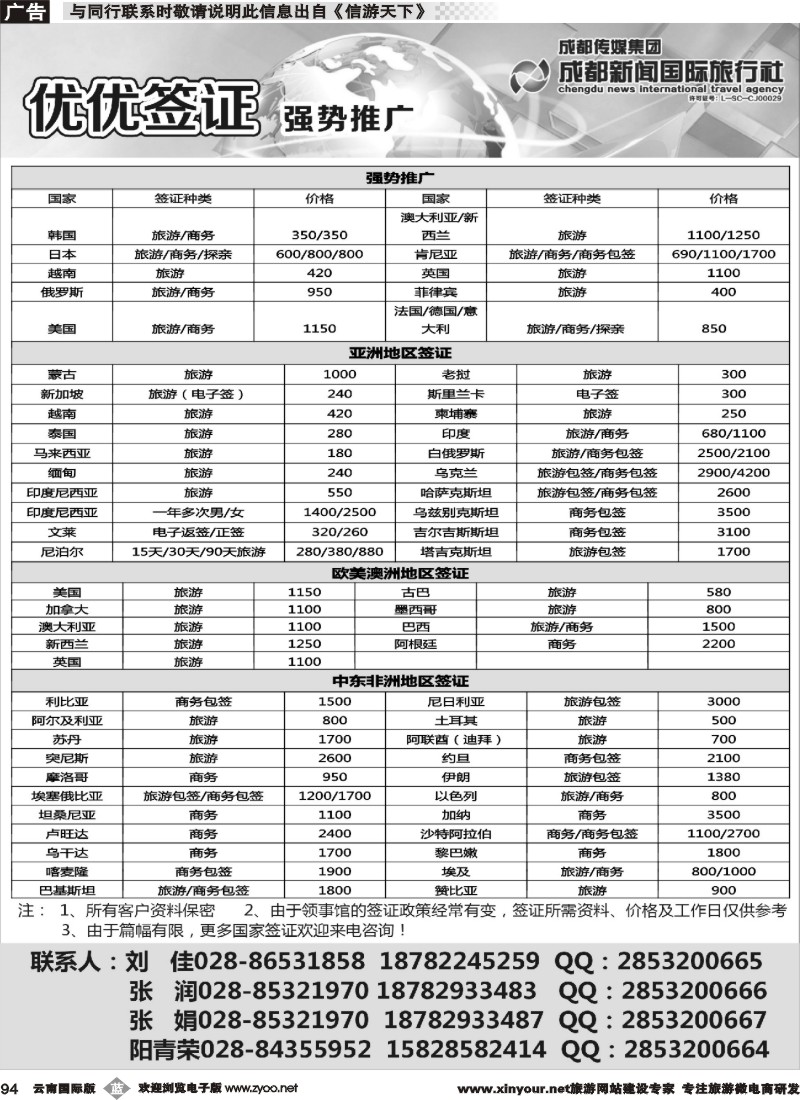 b094  成都新闻国际旅行社—签证