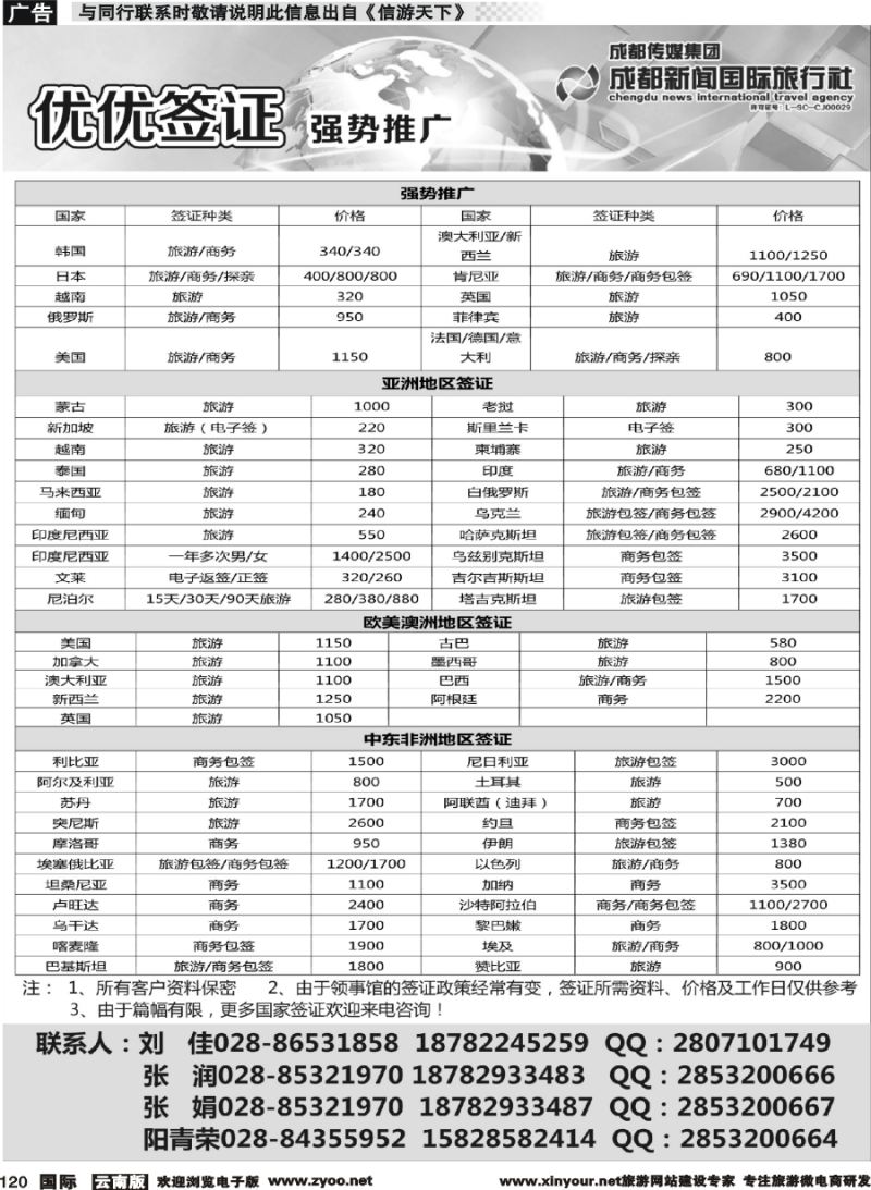 b120 成都新闻国际旅行社—签证