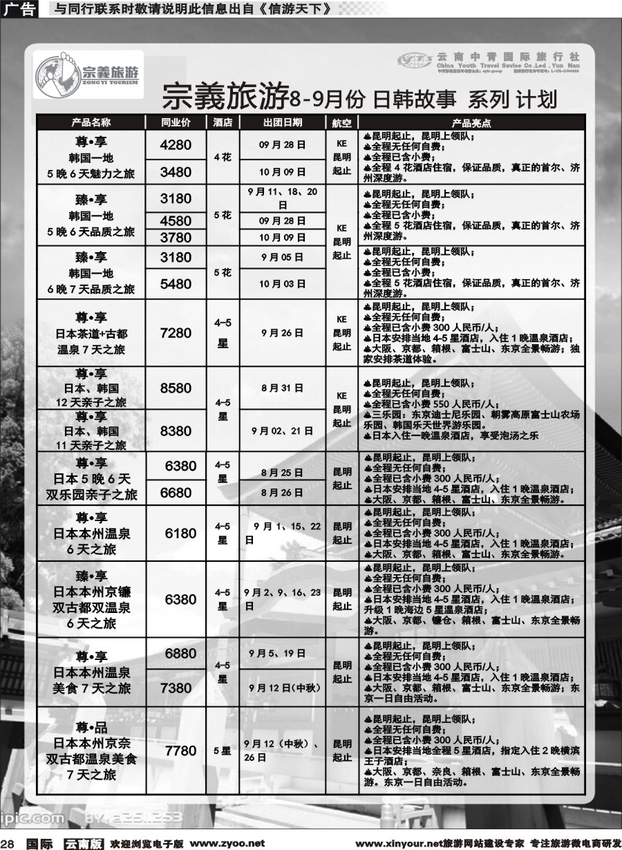 b028 云南中青国旅-宗義旅游-日韩专线 