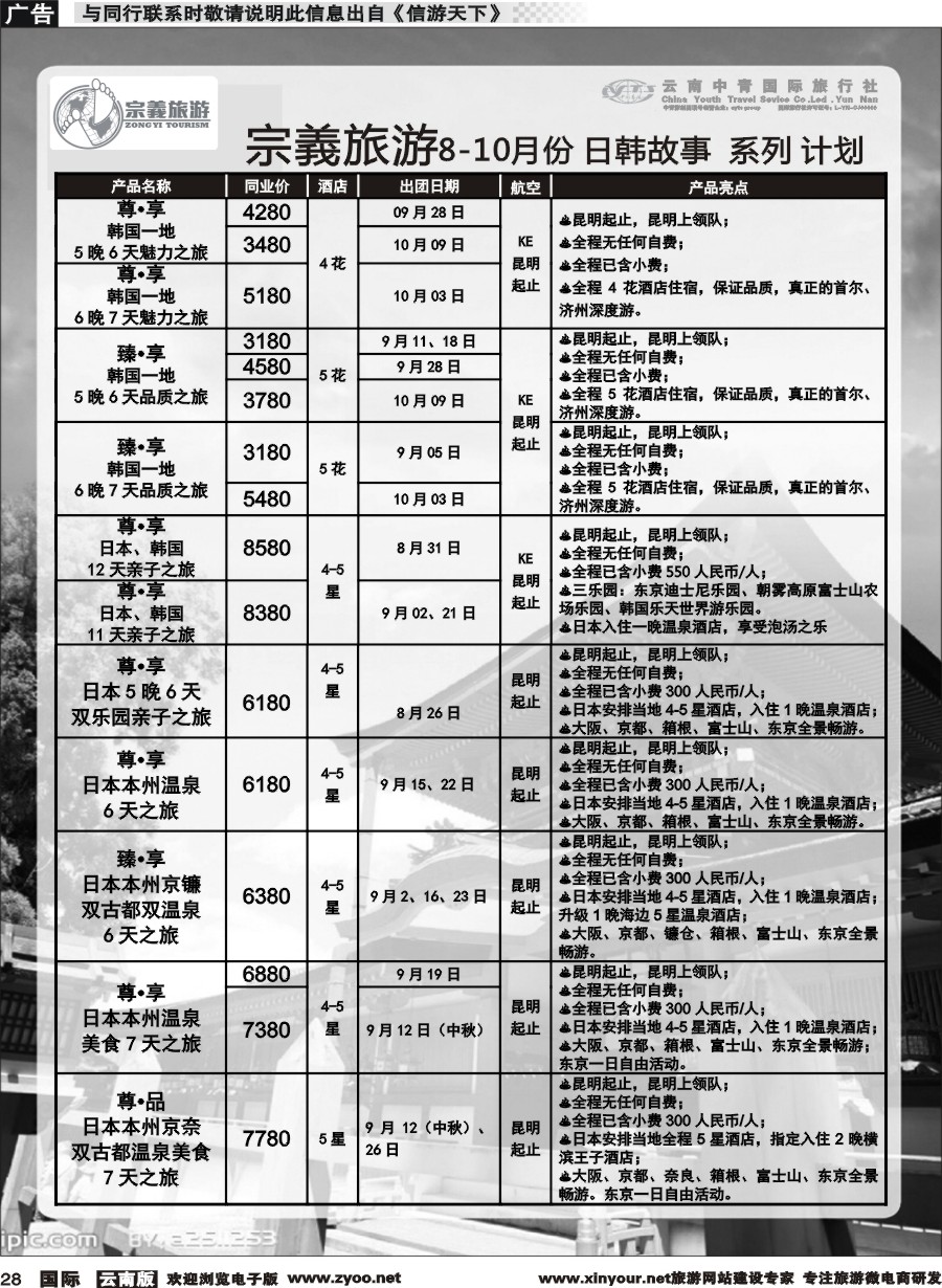 b028 云南中青国旅-宗義旅游-日韩专线 