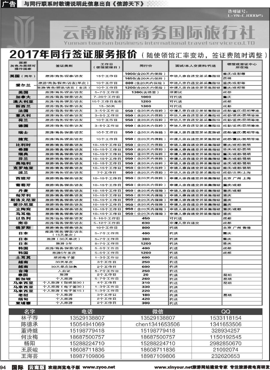 b092 云南商务国际旅行社-全球签证