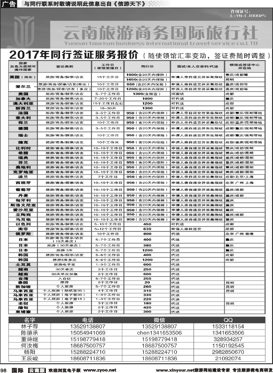 b098 云南旅游商务国际旅行社-全球签证