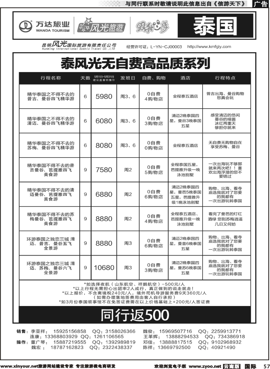 b057 昆明风光国旅-跟我游-泰国-连线