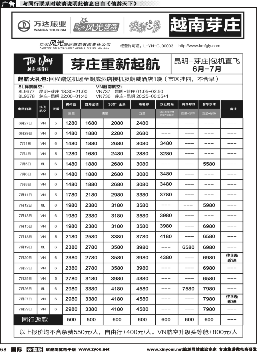 b068 昆明风光国旅-跟我游-越南芽庄  包机直飞
