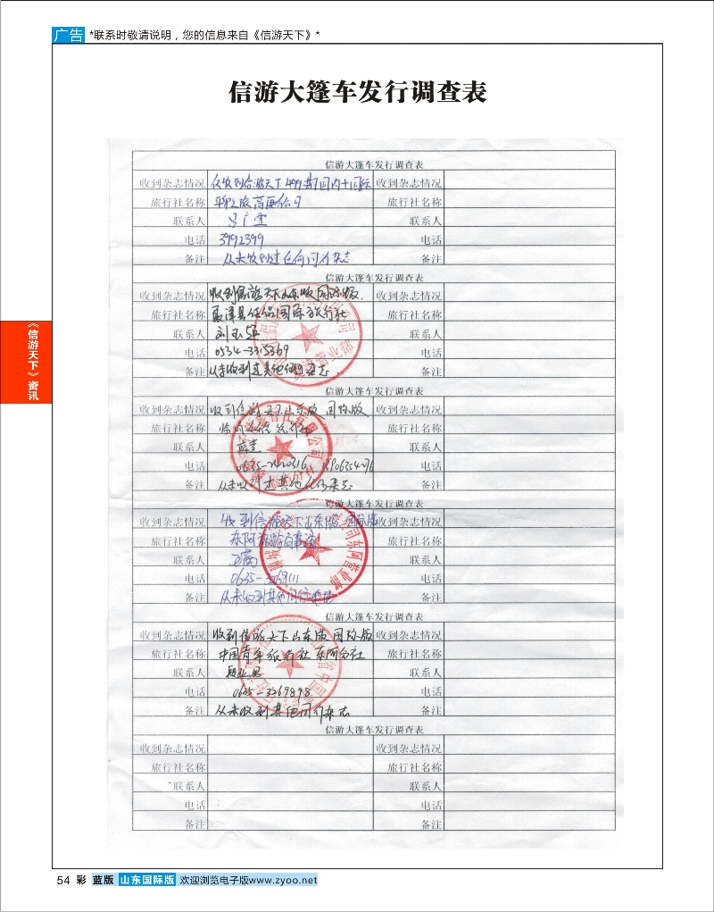 54 信游天下调查表 信游专版