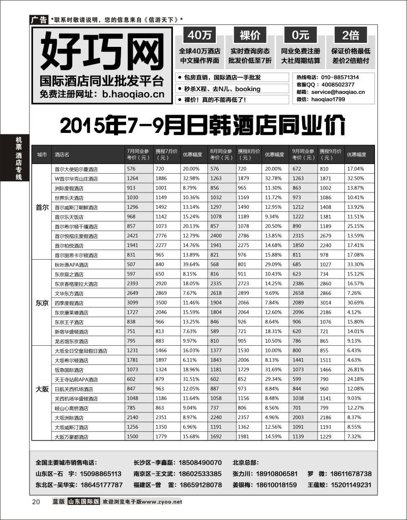20 好巧网-国际酒店同业批发平台  机票酒店专线