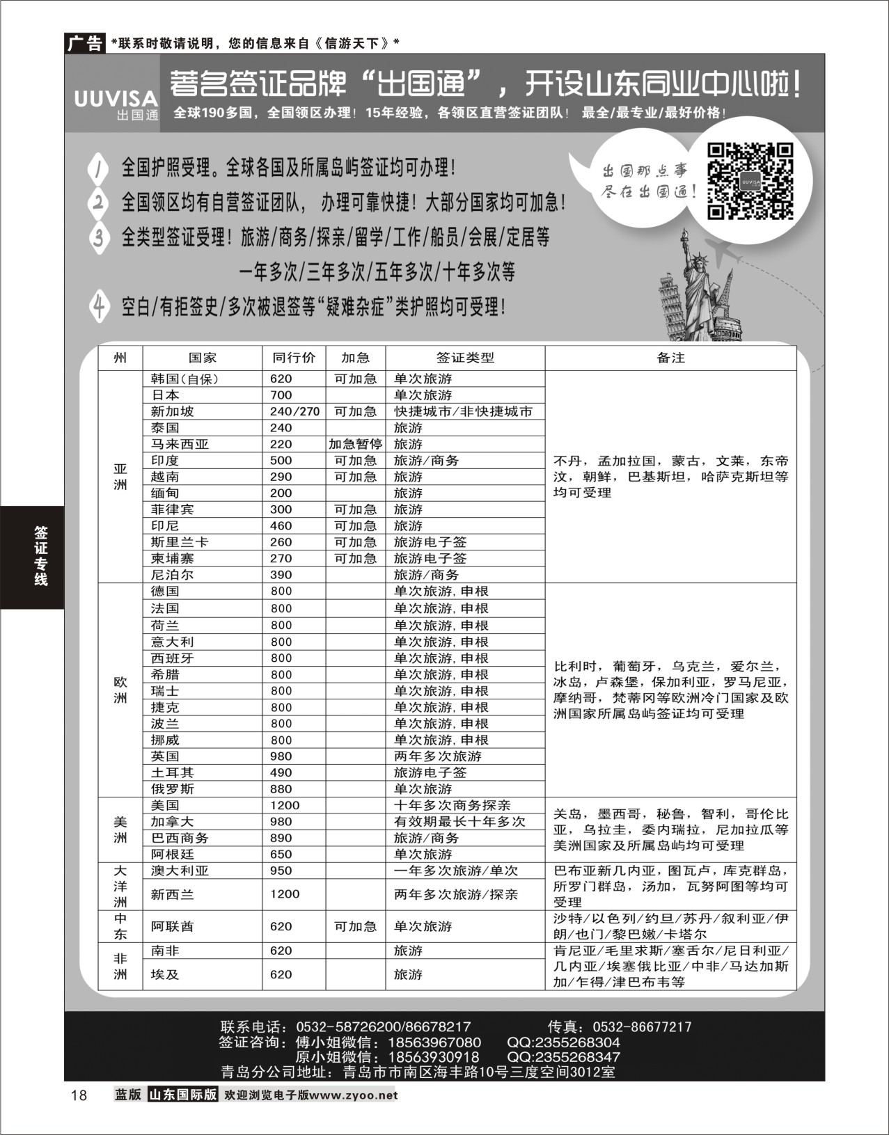 18 出国通 青岛签证中心  签证专线